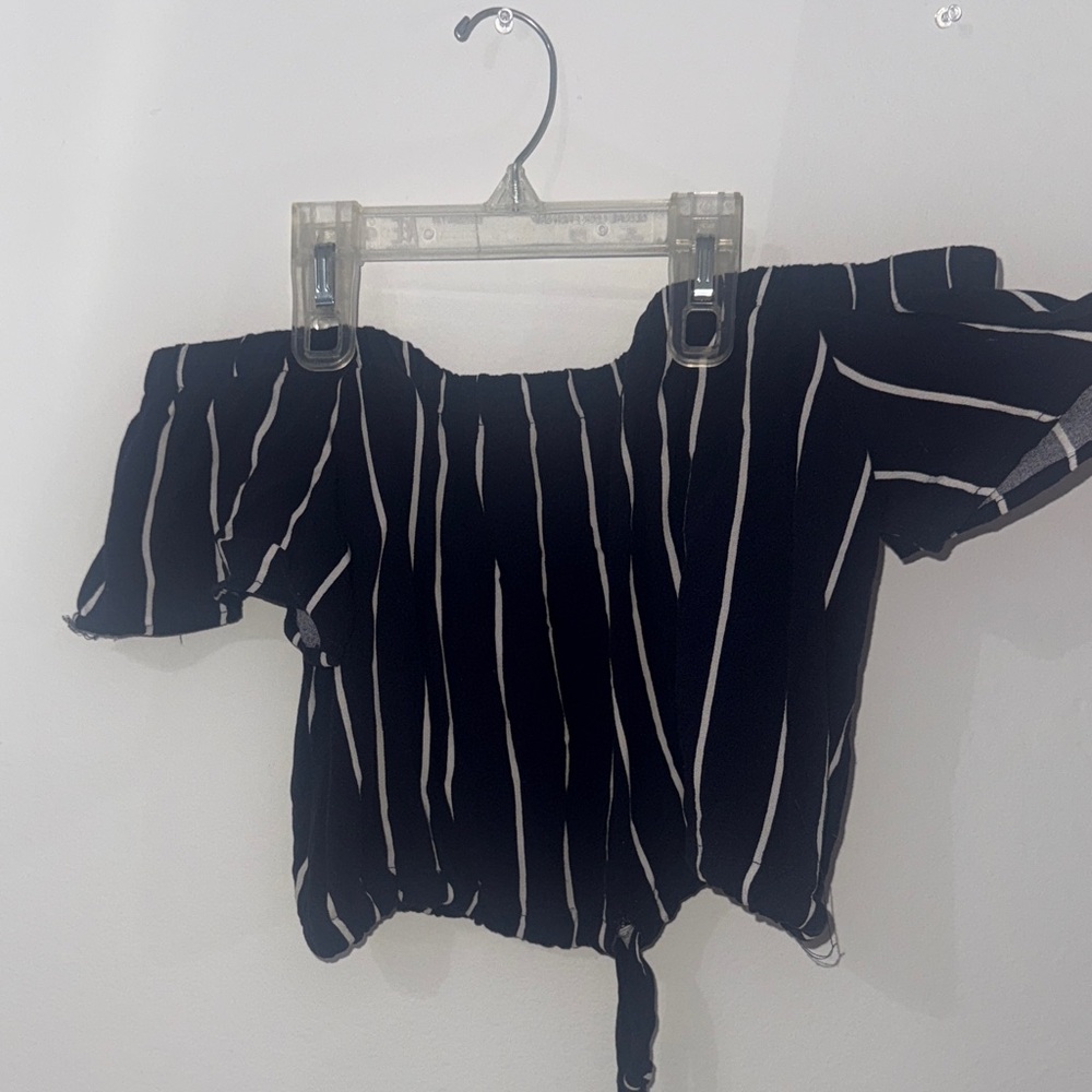 Black and White Striped Off-Shoulder Top